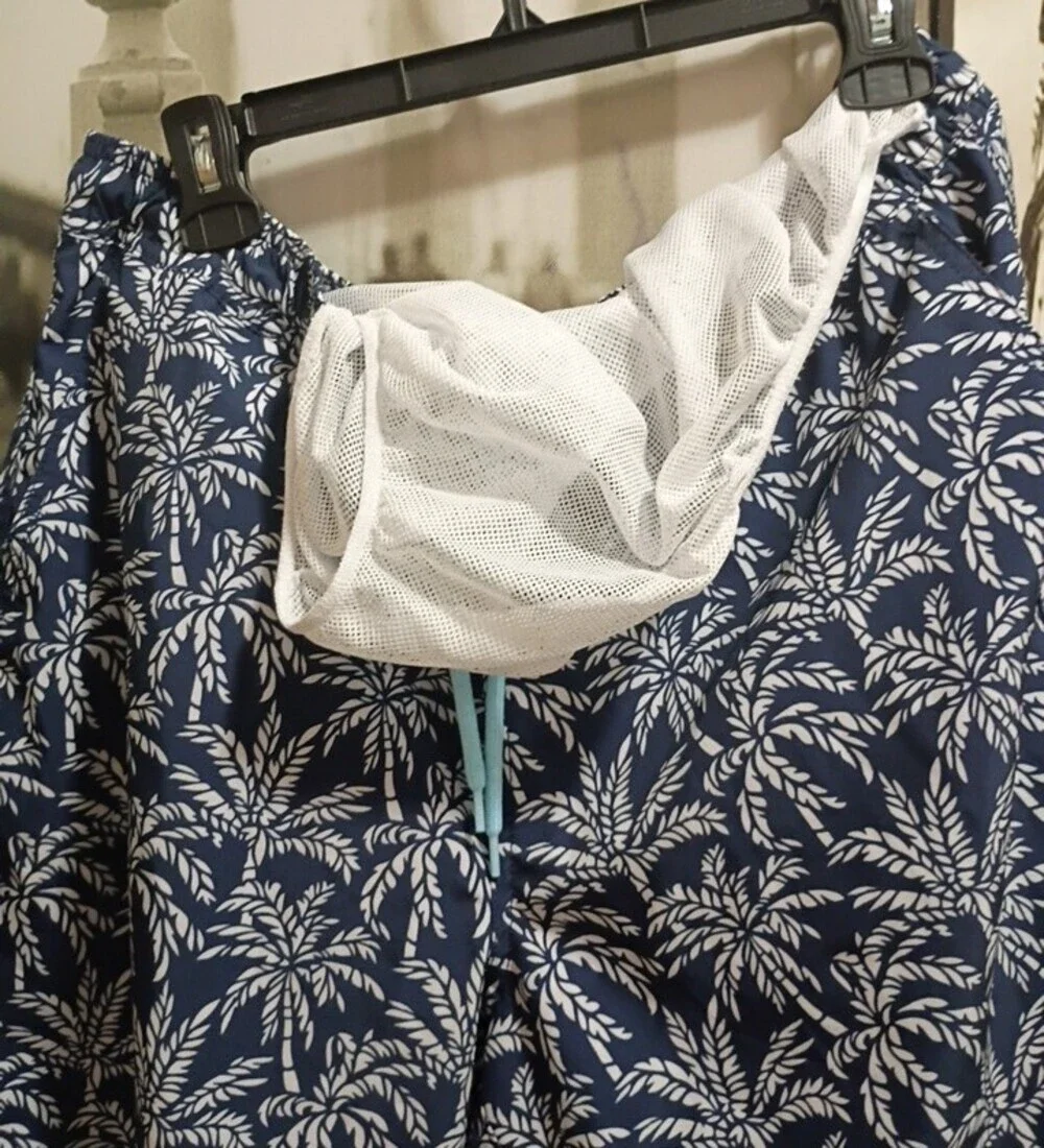 J. CREW FLEX SWIMWEAR Men's Palm Tree Blue/White  Size Large